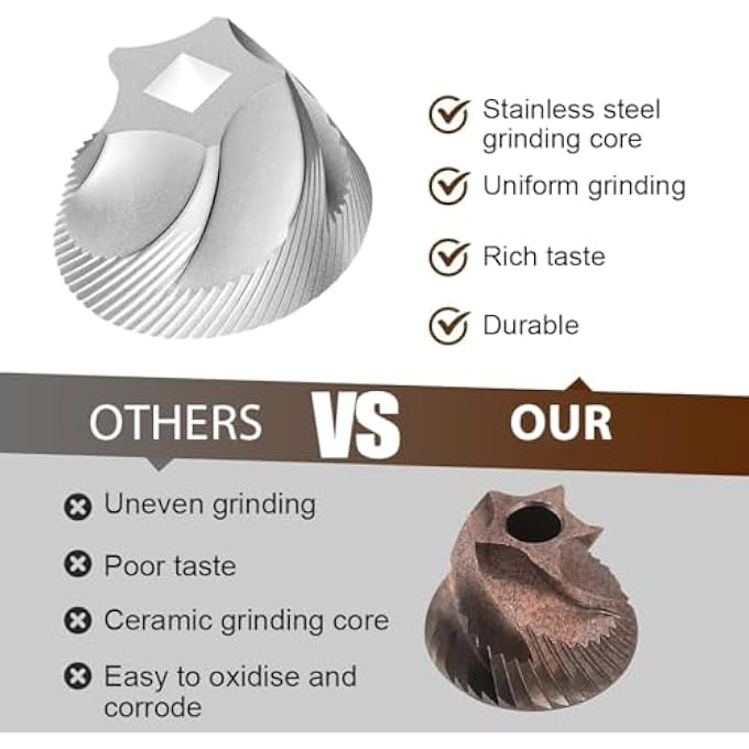هاسذيب مطحنة حبوب قهوة يدوية من الفولاذ المقاوم للصدأ، مطحنة قهوة يدوية، مطحنة قهوة يدوية، إعدادات طحن قابلة للتعديل، مطحنة قهوة محمولة، 25 جرام من القهوة - Image 4