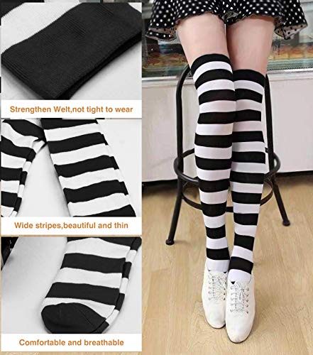 Raylarnia Women's Extra Long Opaque Striped Over Knee High Stockings Socks-Black/White Stripes - Image 4