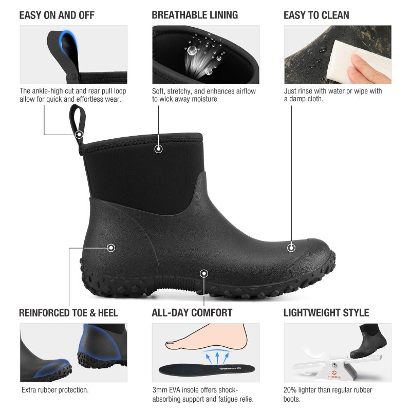 HISEA Women's Rubber Boots Waterproof, Ankle Rain Boots Insulated Neoprene Mud Boots, Anti-Slip Outdoor Work Shoes for Hunting Gardening Farming Yard Working - Image 4