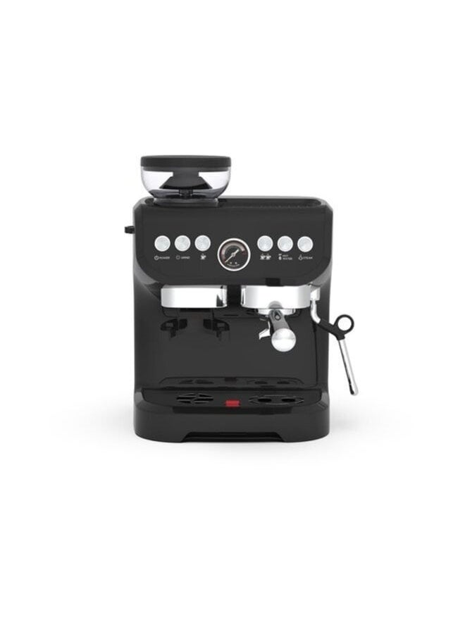 Semi-Automatic Espresso Machine with Bean Grinder and Milk Steamer, Black