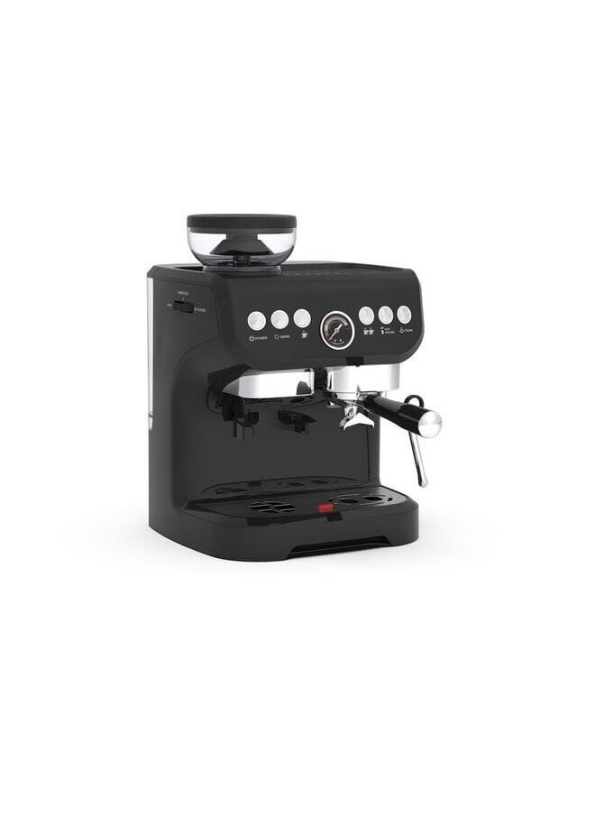 Semi-Automatic Espresso Machine with Bean Grinder and Milk Steamer, Black