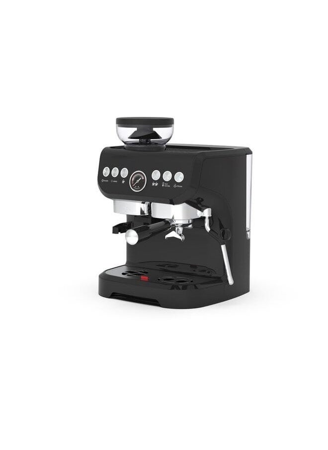 Semi-Automatic Espresso Machine with Bean Grinder and Milk Steamer, Black