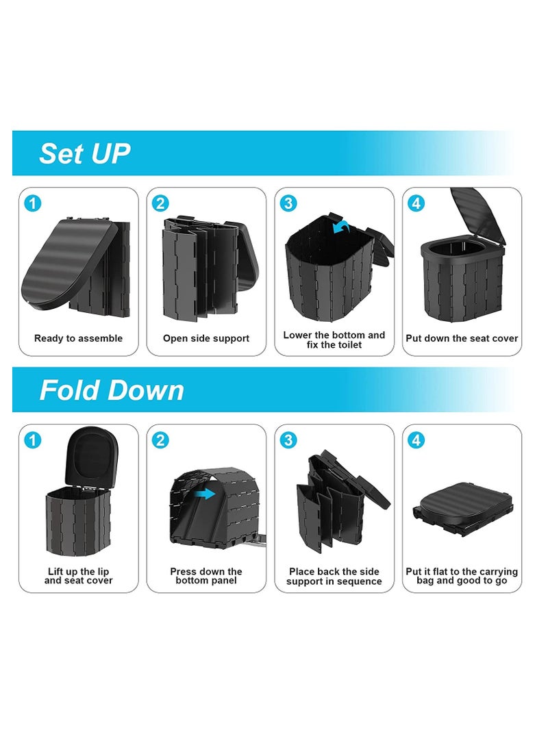 general Portable Toilet for Camping, Folding Toilet with Lid, Waterproof Porta Potty Car Toilet Bucket, Adults Travel Toilet for Camping Hiking Boat Trips Beach with Storage Bag & 12 Garbage Bags - Image 5