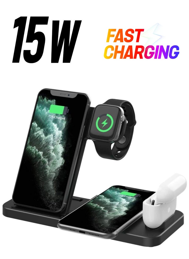 Generic - 4 in 1 Wireless Charging Stand,, Fast Charger for Apple Watch, iPhone 13/12/11/ Pro Max/Mini/11/Pro/AirPods/Samsung smart phone etc - Image 1