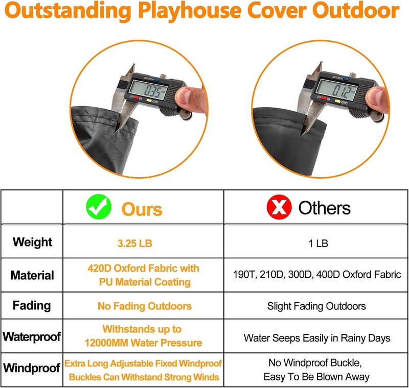 GRABADO Playhouse Cover for Outdoor Waterproof, 420D Heavy Duty Playhouse for Kids Cover,Universal Toddler Backyard Play House Cover,Easier to Cover by Side Zipper,4 Reflective Strips&Windproof Buckle - Image 2
