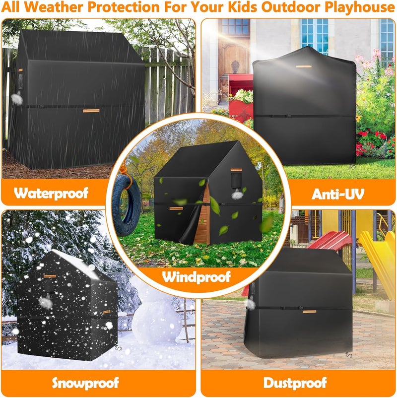 GRABADO Playhouse Cover for Outdoor Waterproof, 420D Heavy Duty Playhouse for Kids Cover,Universal Toddler Backyard Play House Cover,Easier to Cover by Side Zipper,4 Reflective Strips&Windproof Buckle - Image 3