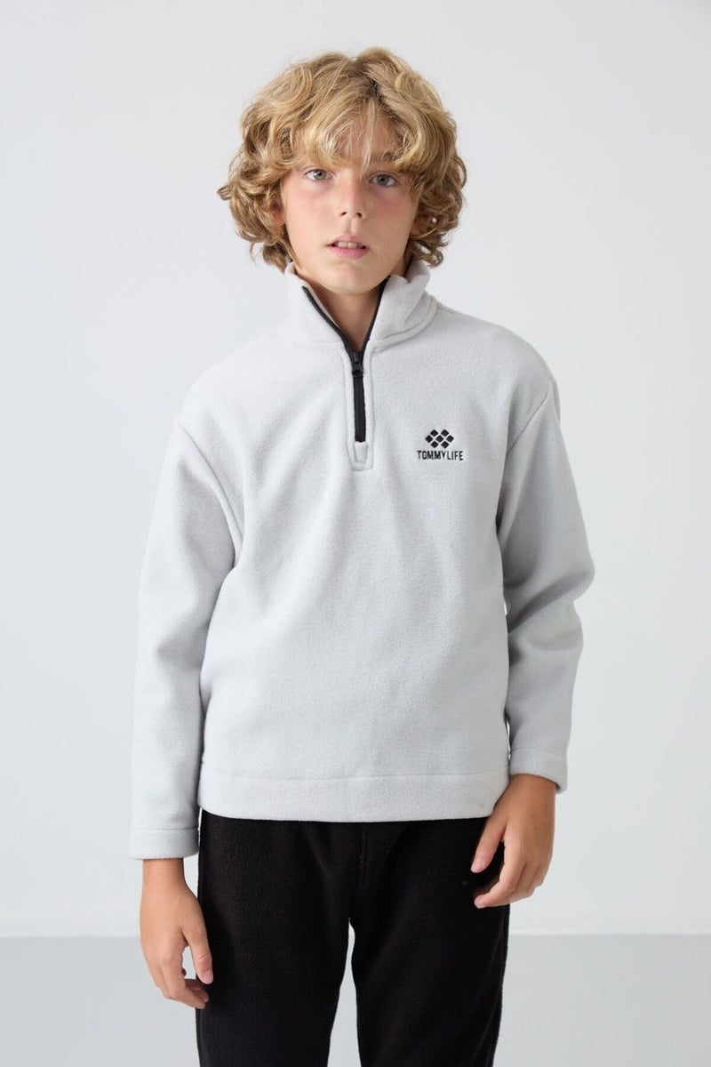 Tommy Life Stone Thick Soft Texture Standard Fit Embroidered Polar Fleece Boy's Sweatshirt - 11221  - Image 4