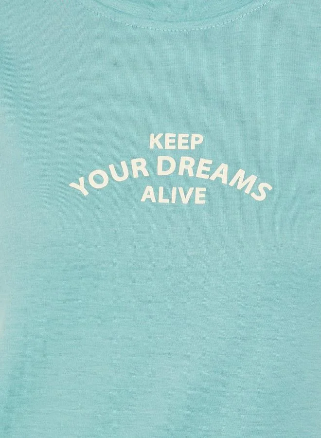 Styli Slogan Print Tank and Palm Print Cuffed Pyjama Set