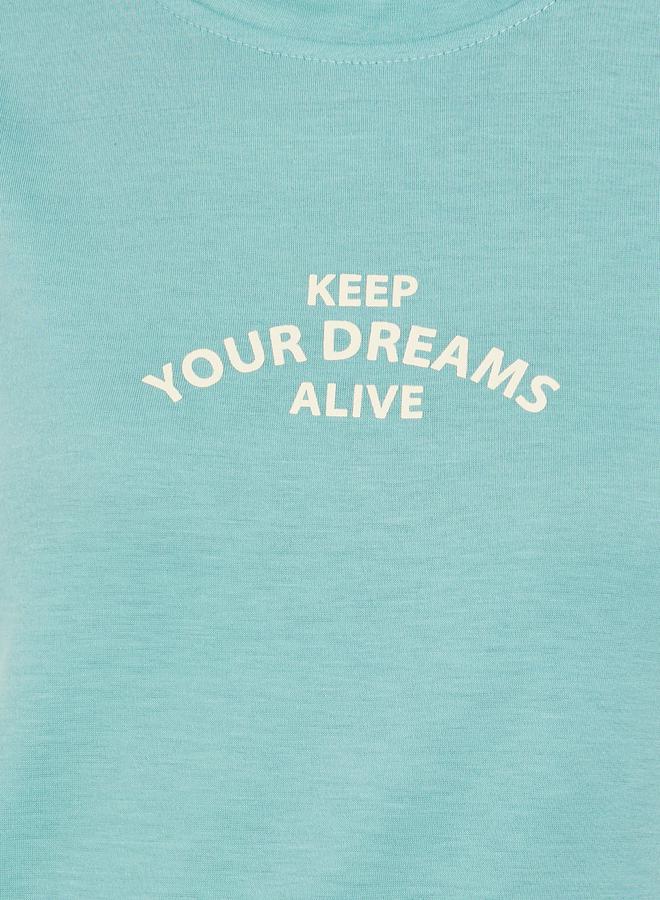 Styli Slogan Print Tank and Palm Print Cuffed Pyjama Set - Image 4