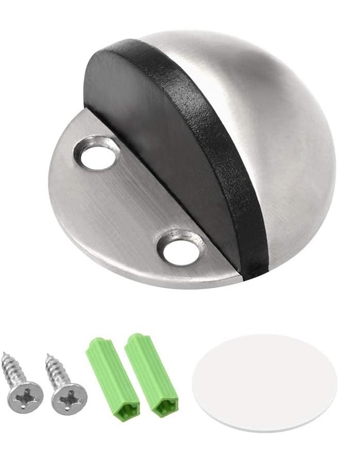 Stainless Steel Floor Door Stopper – Half Moon Oval Design with Rubber Pad – Floor Mounted with Screws and Adhesive – Wall Protector (Non-Magnetic) - Image 1