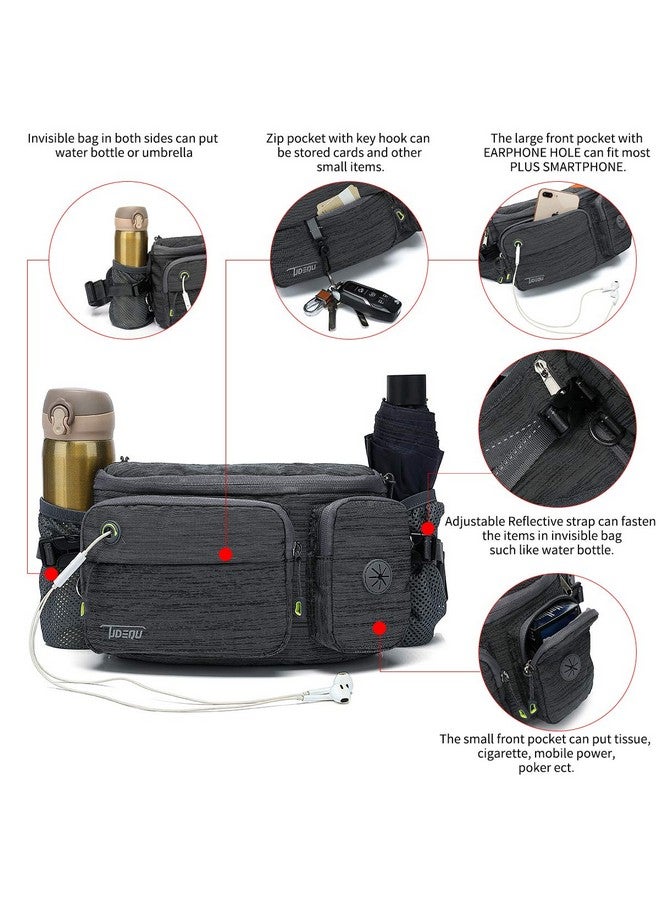 TUDEQU Fanny Pack For Men With Water Bottle Holders, Black Fanny Pack, Waist Bag For Men, Fanny Pack Men - Image 3