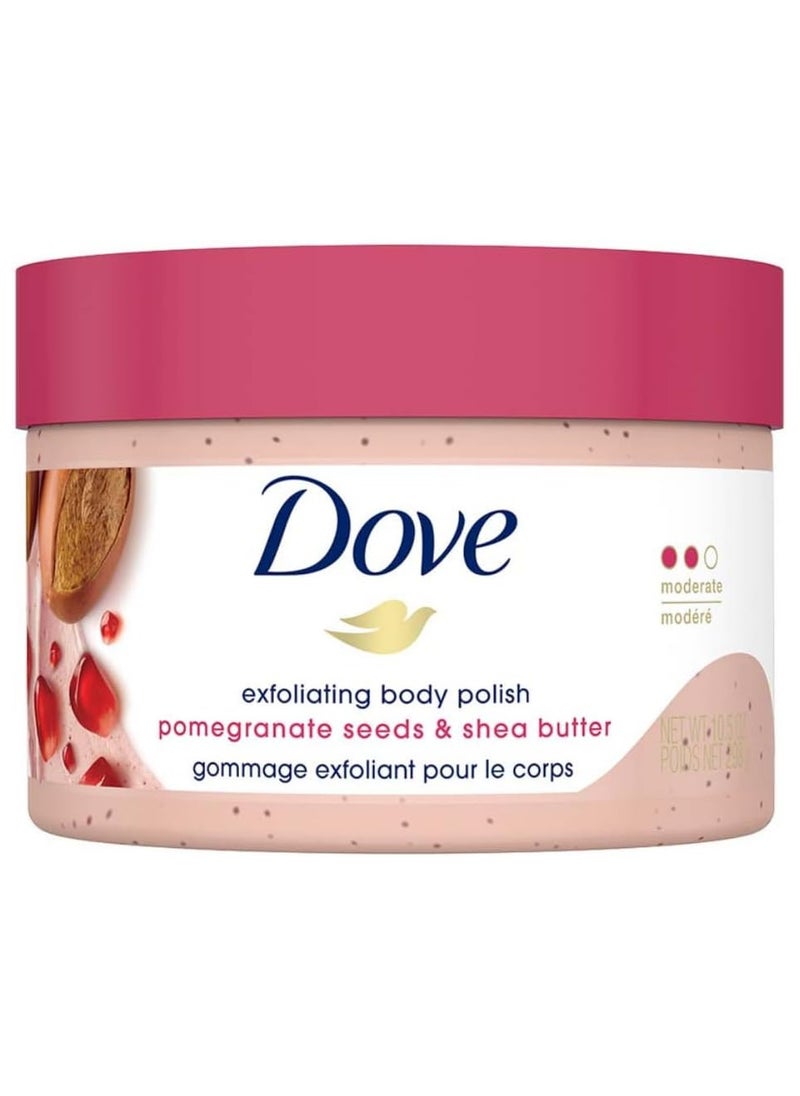 Dove Dove Body Polish Exfoliating Scrub, Moisturizing Shea Butter and Pomegranate Seeds | Nourishes & Conditions Soft Skin | Sulphate Free, 298gm  - Image 1