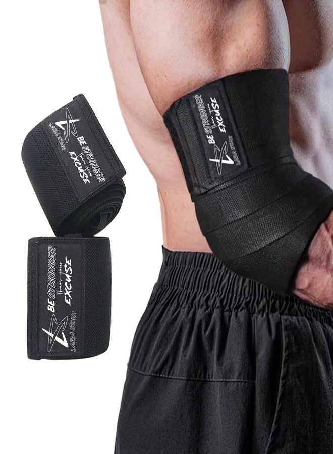 LARA STAR Elbow Wraps for Weightlifting, Bench Press, Cross Training & Powerlifting for Men and Women - 47" Nylon (1 Pair) Elbow Straps - Increases Stability of Joints and Supports Injury Recovery - Image 1