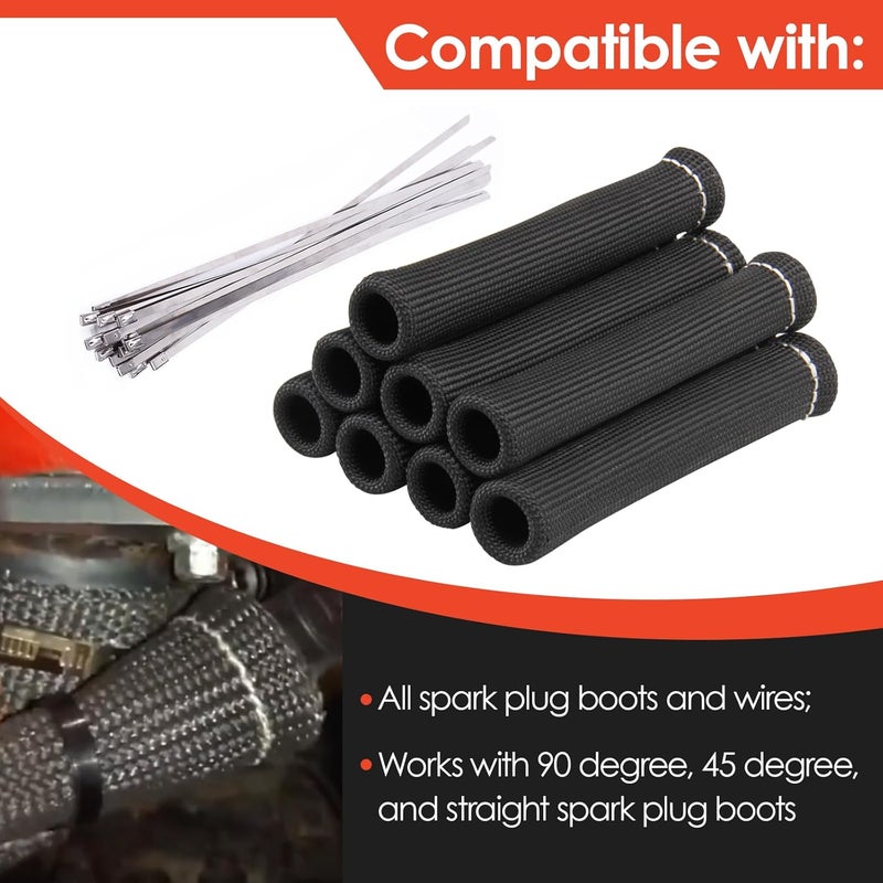 CULMKARI 8Pcs Spark Plug Wire Heat Shield Boots with 16Pcs Stainless Steel Wire Ties Kit - Image 2