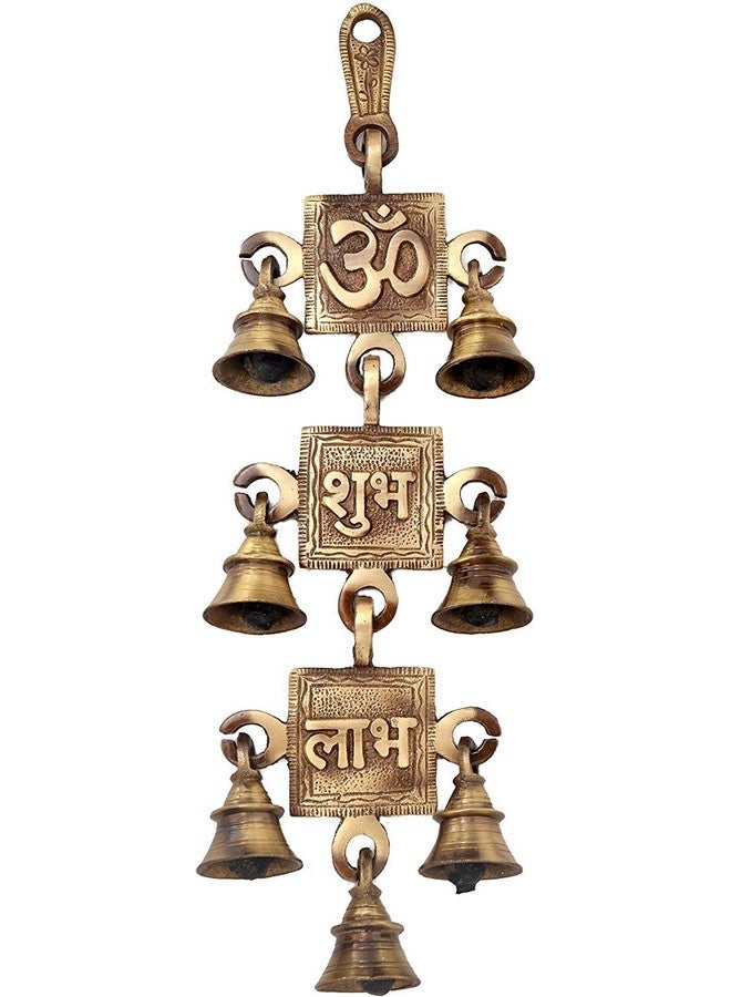 Two Moustaches Om Shubh Labh Design Brass Hanging Bells, 12 Inches, Hanging Bells for Decoration, Ghanti for Pooja, Ghanti for Home, Temple Decor Hanging Bells, Standard, Pack of 1 - Image 1