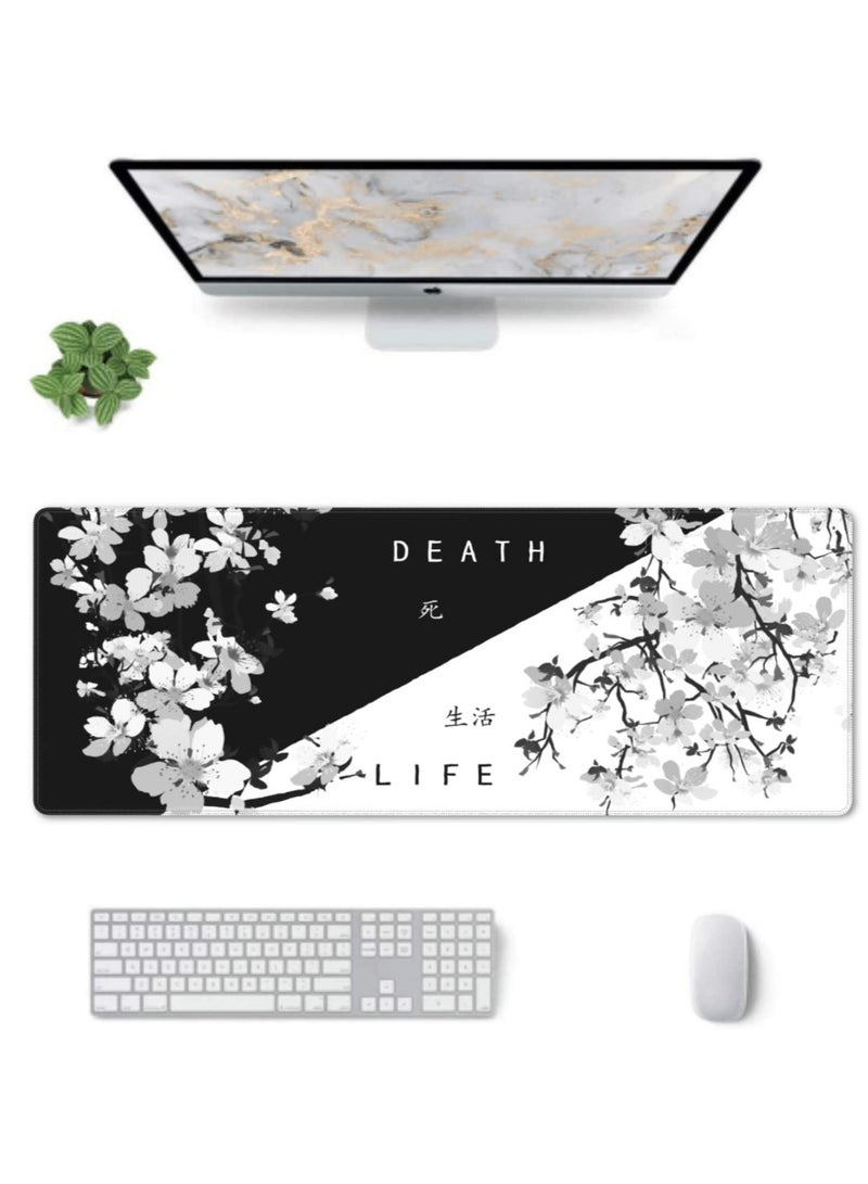 Excefore Gaming Mouse Pad Black and White Cherry Blossom, Stitched Edges Mousepad, Art Gaming Mouse Pad, Extended Large Mouse Mat Desk Pad, Long Non-Slip Rubber Base Mice Pad - Image 2