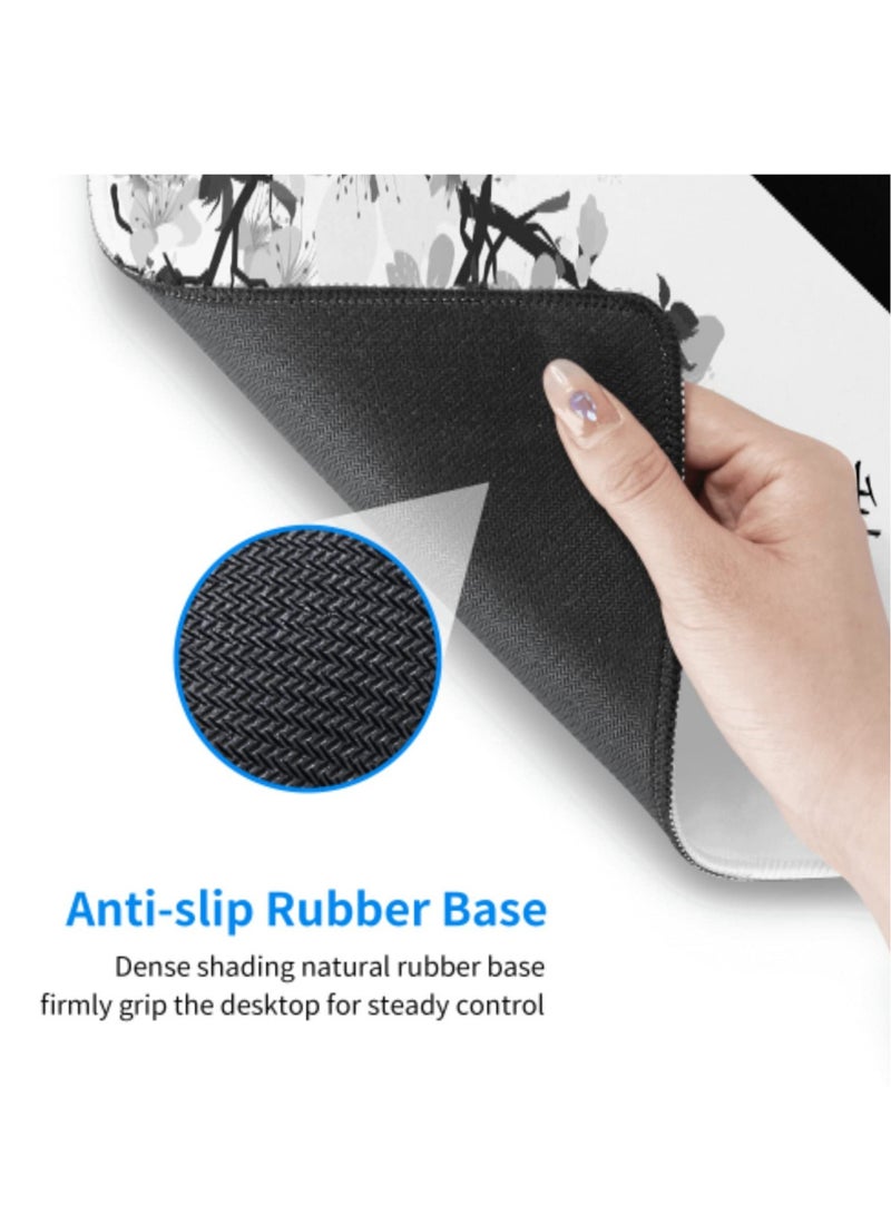 Excefore Gaming Mouse Pad Black and White Cherry Blossom, Stitched Edges Mousepad, Art Gaming Mouse Pad, Extended Large Mouse Mat Desk Pad, Long Non-Slip Rubber Base Mice Pad - Image 3