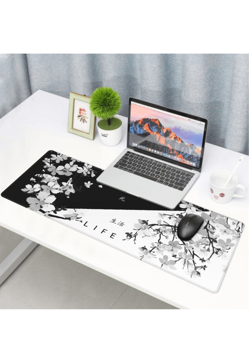 Excefore Gaming Mouse Pad Black and White Cherry Blossom, Stitched Edges Mousepad, Art Gaming Mouse Pad, Extended Large Mouse Mat Desk Pad, Long Non-Slip Rubber Base Mice Pad - Image 4