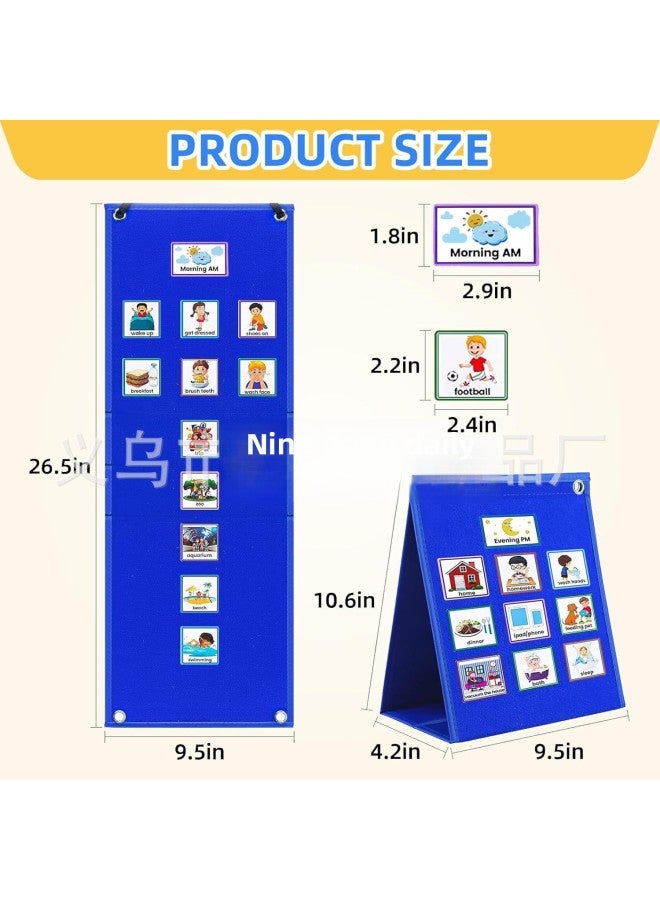 Children's Visual Schedule Calendar Table 2 In 1 Autism Daily Chores Daily Chart Puzzle Teaching Aids Hanging Table-Color:Blue