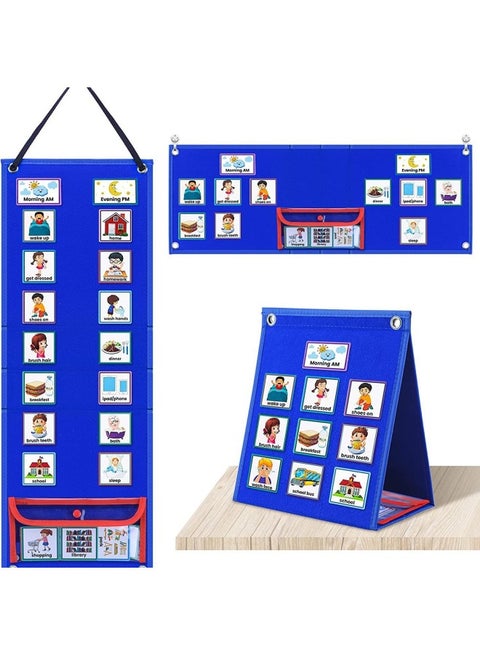 Children's Visual Schedule Calendar Table 2 In 1 Autism Daily Chores Daily Chart Puzzle Teaching Aids Hanging Table-Color:Blue