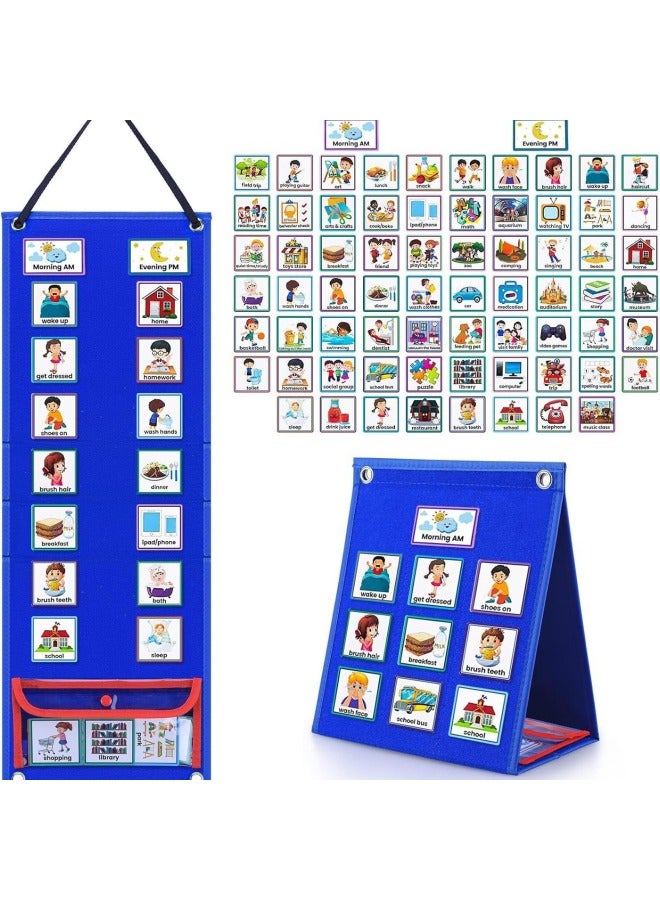 Children's Visual Schedule Calendar Table 2 In 1 Autism Daily Chores Daily Chart Puzzle Teaching Aids Hanging Table-Color:Blue