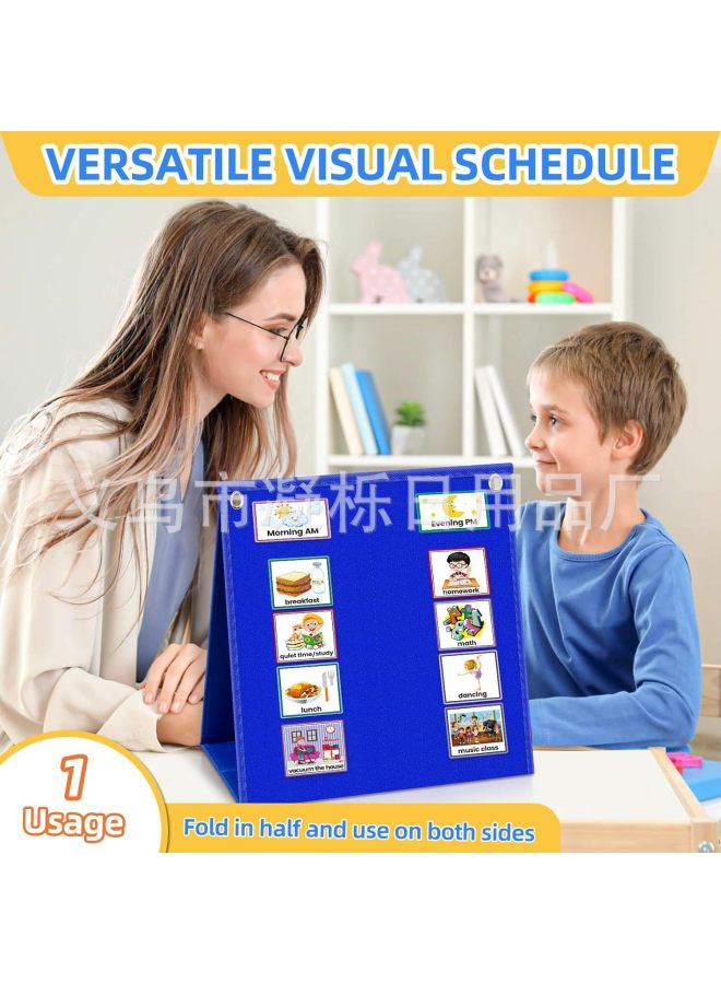 Children's Visual Schedule Calendar Table 2 In 1 Autism Daily Chores Daily Chart Puzzle Teaching Aids Hanging Table-Color:Blue