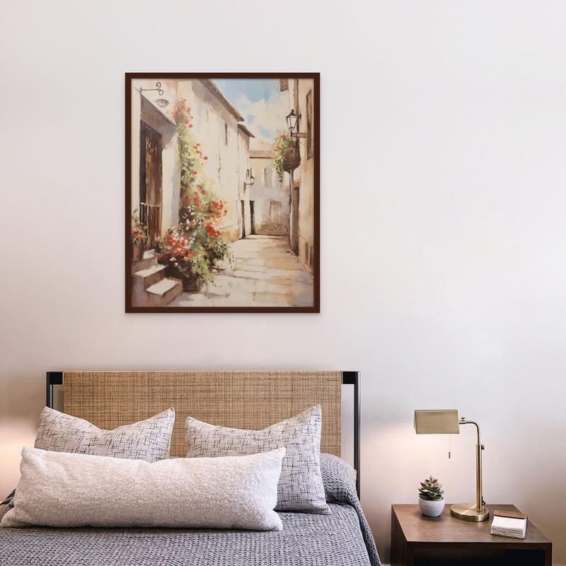 Art Decor French Countryside Style Alleyway Fine Art with Beige Flowers Framed Wall Art Traditional Design Art for Living Room Bedroom Office Home Decoration Gifting 60x80cm - Image 2