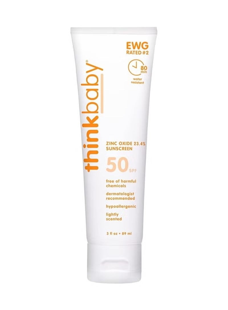 Thinkbaby SPF 50+ Baby Mineral Sunscreen – Safe, Natural Sunblock for Babies - Water Resistant Sun Cream – Broad Spectrum UVA/UVB Sun Protection – Vegan Baby Sunscreen Lotion, 3 Oz.  - Image 1