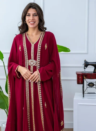 البنت الشرقية قفطان مغربي شيفون قطعتين مع حزام على الخسر