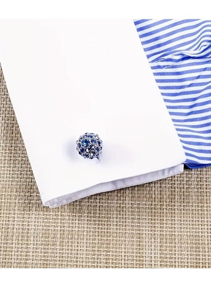 1 Pair of Dazzling Blue Rhinestone Shirt Cufflinks - Elevate Your Business Attire with Sparkling Accents - Ideal Gifts for Men - Image 4