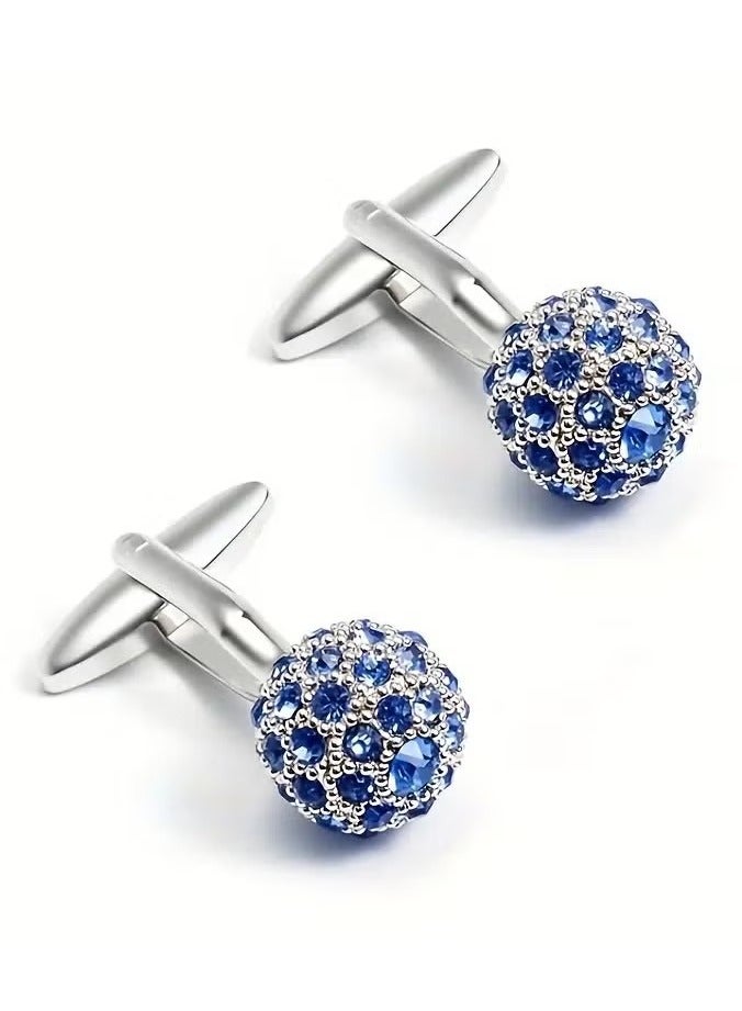 1 Pair of Dazzling Blue Rhinestone Shirt Cufflinks - Elevate Your Business Attire with Sparkling Accents - Ideal Gifts for Men - Image 1