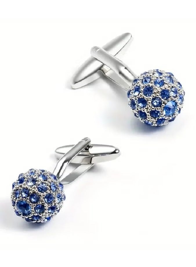1 Pair of Dazzling Blue Rhinestone Shirt Cufflinks - Elevate Your Business Attire with Sparkling Accents - Ideal Gifts for Men - Image 2