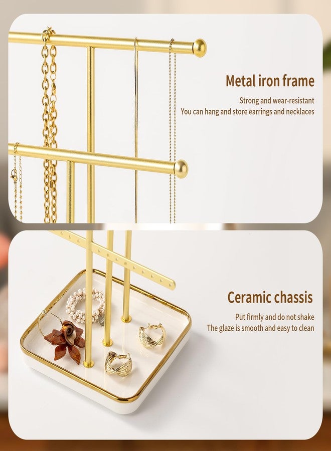 Leijosya Modern Gold T-shaped jewelry organize,multi-layer tower display rack for necklaces,bracelets, earrings,Anti-tarnish gold finish,women's gifts - Image 4