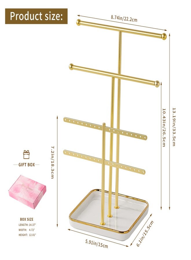 Leijosya Modern Gold T-shaped jewelry organize,multi-layer tower display rack for necklaces,bracelets, earrings,Anti-tarnish gold finish,women's gifts - Image 3