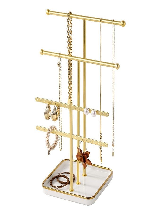 Leijosya Modern Gold T-shaped jewelry organize,multi-layer tower display rack for necklaces,bracelets, earrings,Anti-tarnish gold finish,women's gifts - Image 1