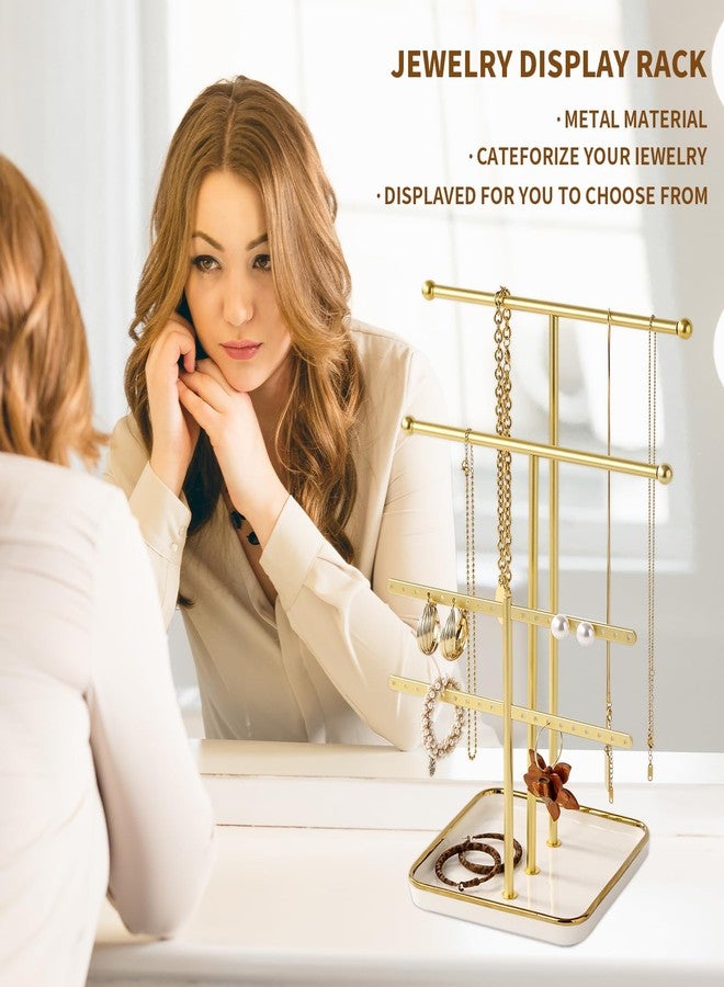 Leijosya Modern Gold T-shaped jewelry organize,multi-layer tower display rack for necklaces,bracelets, earrings,Anti-tarnish gold finish,women's gifts - Image 2