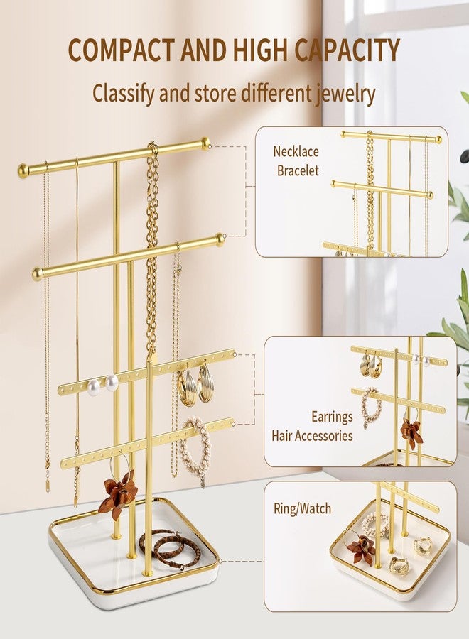 Leijosya Modern Gold T-shaped jewelry organize,multi-layer tower display rack for necklaces,bracelets, earrings,Anti-tarnish gold finish,women's gifts - Image 5