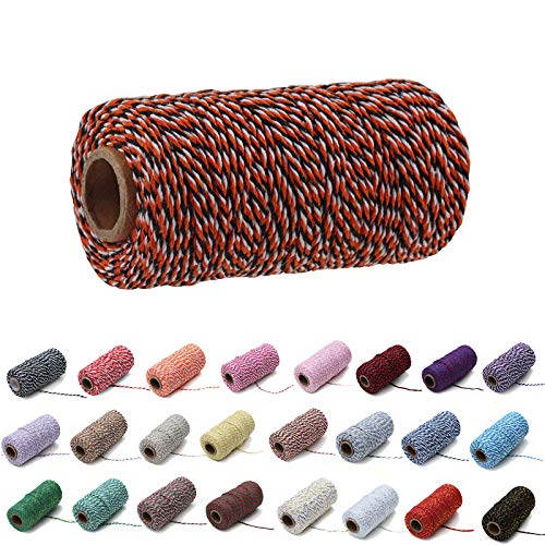 Eqarp 1 Roll 2mm 109 Yard Colourful Cotton Cord Bakers Twine DIY Crafts Gift Wrapping Christmas Wedding Home Decor String Rope (Orange+Black+White) - Image 1
