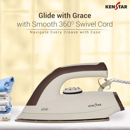 Kenstar Glido Dry Iron | Quick Heat Up | Advance Sole Plate | ISI Certified | 1000 Watts | Brown & Ivory - Image 2