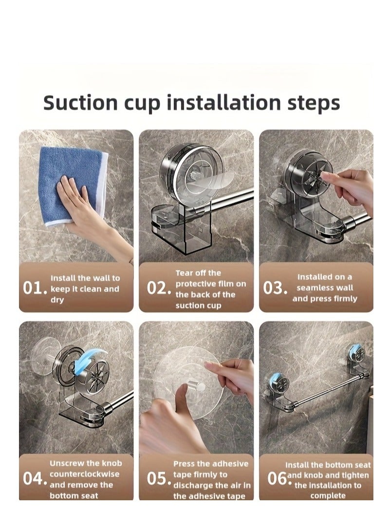 Bathroom Stainless Steel Telescopic Rotating Suction Cup Towel Rack | Drill-Free Multifunctional Storage Solution，Adjustable from 50-100cm  - Image 3