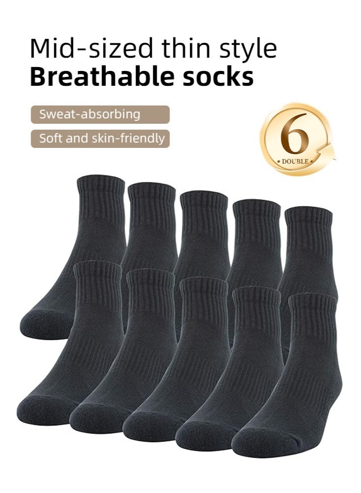 6 أزواج المرأة 100٪ القطن طاقم الجوارب: منتصف العجل، فستان الجوارب، الرطوبة Wicking، مناسبة لجميع المواسم، للارتداء العادي، أسود - Image 1