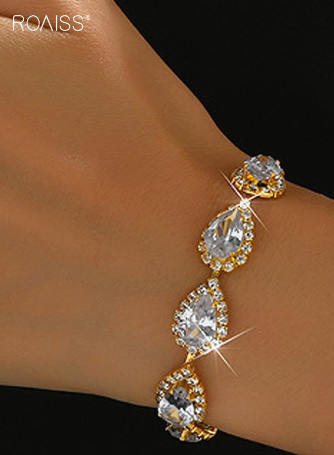 roaiss Gold Rhinestone Crystal Jewelry Set, Wedding Bridal Bridesmaids Teardrop Flower Necklace Earrings Bracelet Set for Women, Dainty Necklace Earrings Bracelet Earrings Set for Wedding Bridal Prom Pageant - Image 5