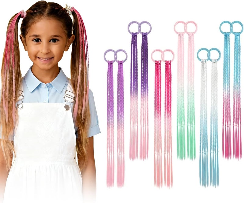 Colored Hair Extensions for Kids, 12 Piece Braided Ponytail Extension, Hair Accessories for Girls, Crazy Hair Day Accessories - Image 1