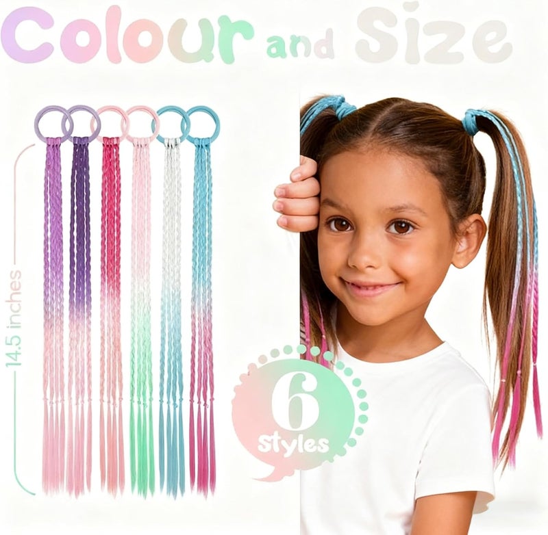 Colored Hair Extensions for Kids, 12 Piece Braided Ponytail Extension, Hair Accessories for Girls, Crazy Hair Day Accessories - Image 2