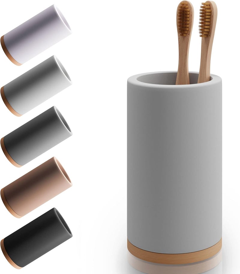 Matani Bamboo Toothbrush Holder Diatomite Tooth Brush Organizer - Storage Stand for Small Bathroom & Counter - Removable Base & Drain Holes, Water-Absorbent & Quick-Drying (Light Grey) - Image 1