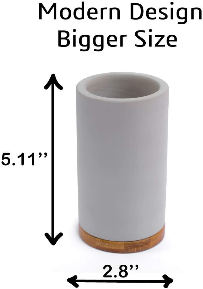 Matani Bamboo Toothbrush Holder Diatomite Tooth Brush Organizer - Storage Stand for Small Bathroom & Counter - Removable Base & Drain Holes, Water-Absorbent & Quick-Drying (Light Grey) - Image 3