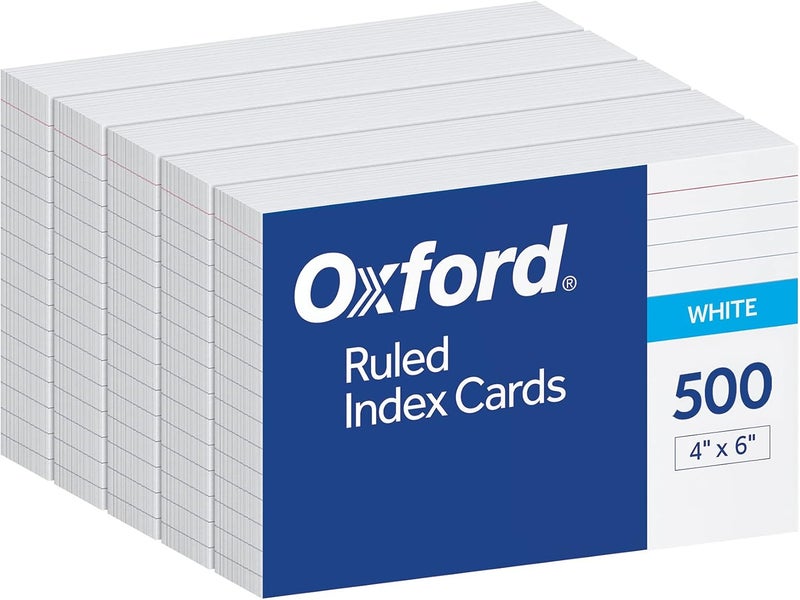 Oxford Index Cards, 500 Pack, 4x6 Index Cards, Ruled on Front, Blank on Back, White, 5 Packs of 100 Shrink Wrapped Cards (40178) - Image 1