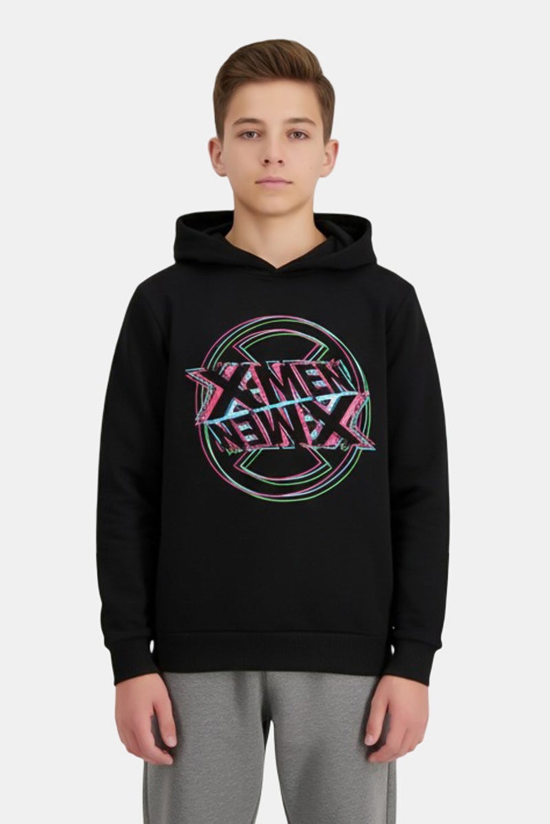 MARVEL Kids Boy Long Sleeve Graphic Print Hooded Sweatshirt, Black - Image 1