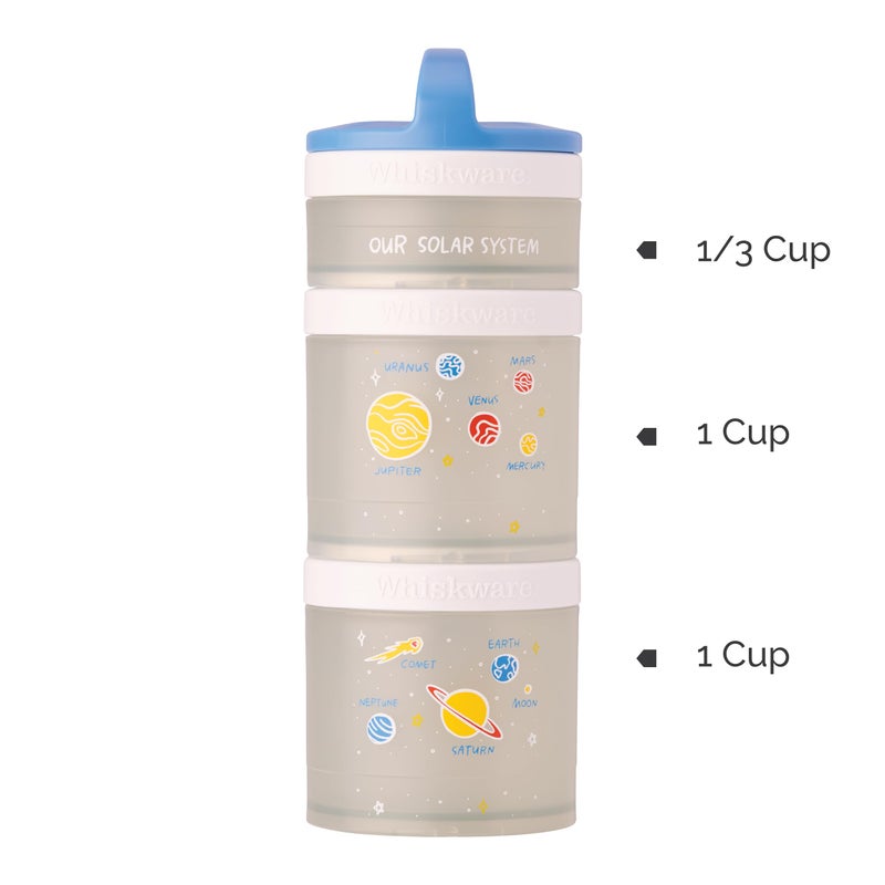 Whiskware Stackable Snack Containers for Kids and Toddlers, 3 Stackable Snack Cups for School and Travel, Our Solar System(Pack of 1) - Image 3