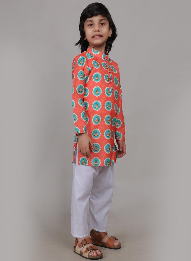 ZIKKU Boys Traditional Kurta Set, Festival Ethnic Wear, Smart Fit, Casual Comfortable (Orange Lamp, 9-12 Months) - Image 4